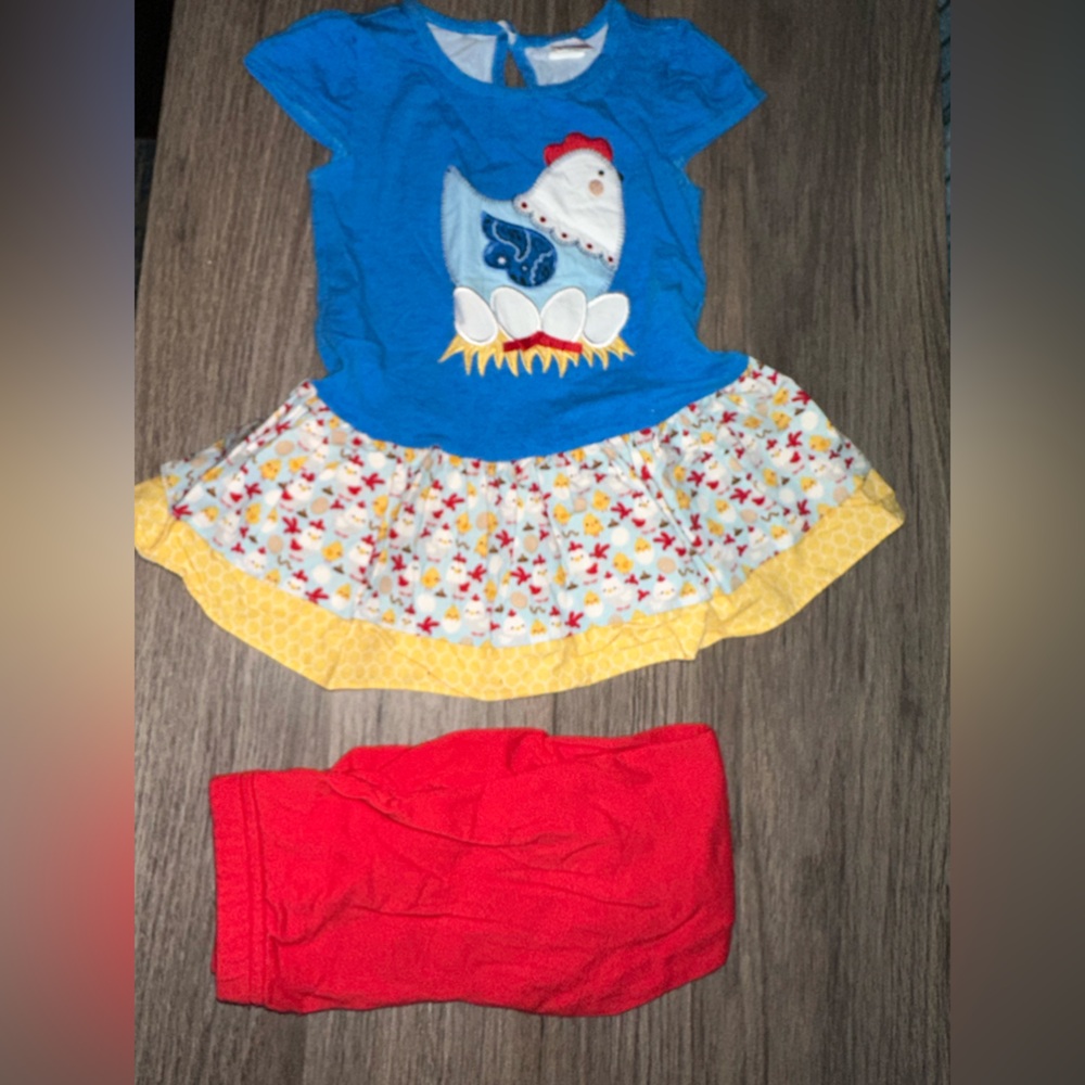 Blue and Red Kids Chicken Print Matching Set